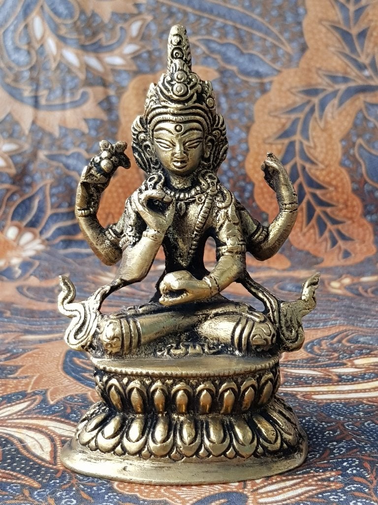 Mooi zwaar oud brons tempelbeeldje uit India 12,2 cm., Antiek en Kunst, Handgemaakt, India, Ophalen of Verzenden, Brons