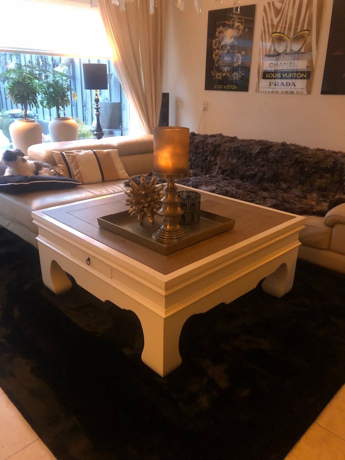 Stijlvolle salontafel met lade - Wit met houtnerf, Ophalen, 100 tot 150 cm, Vierkant, 50 tot 100 cm