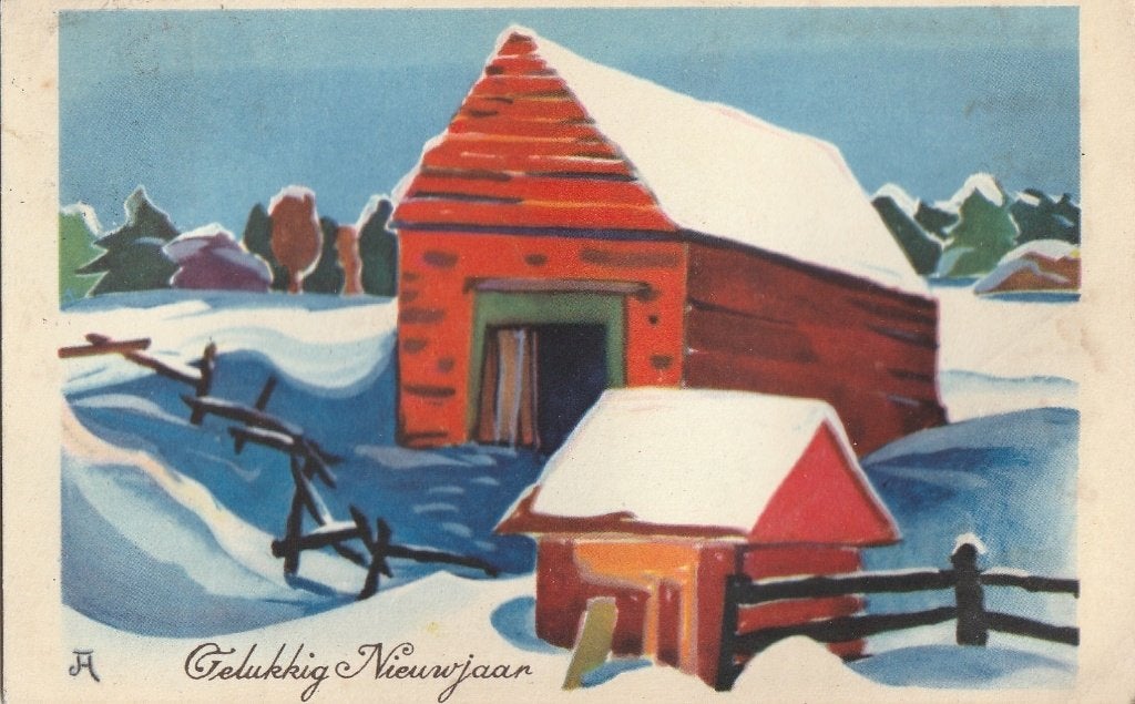 KERST BOERDERIJ TEKN A UIT 1947 ZEER MOOIE OUDE KAART KN832, Ophalen of Verzenden, 1940 tot 1960, Gelopen, Overige thema's