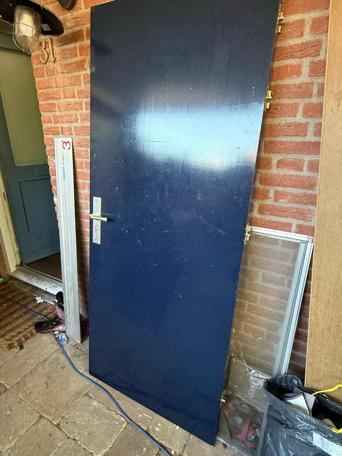 Massieve Buitendeur 198x83 met driepuntsluiting, Ophalen, Gebruikt, 80 tot 100 cm, Buitendeur