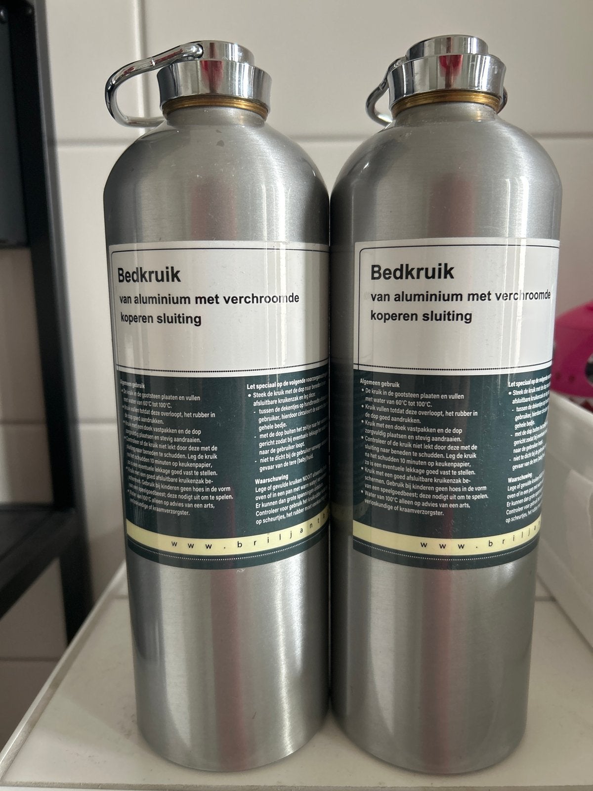 Bedkruik van aluminium met verchroomde koperen sluiting, Ophalen, Gebruikt