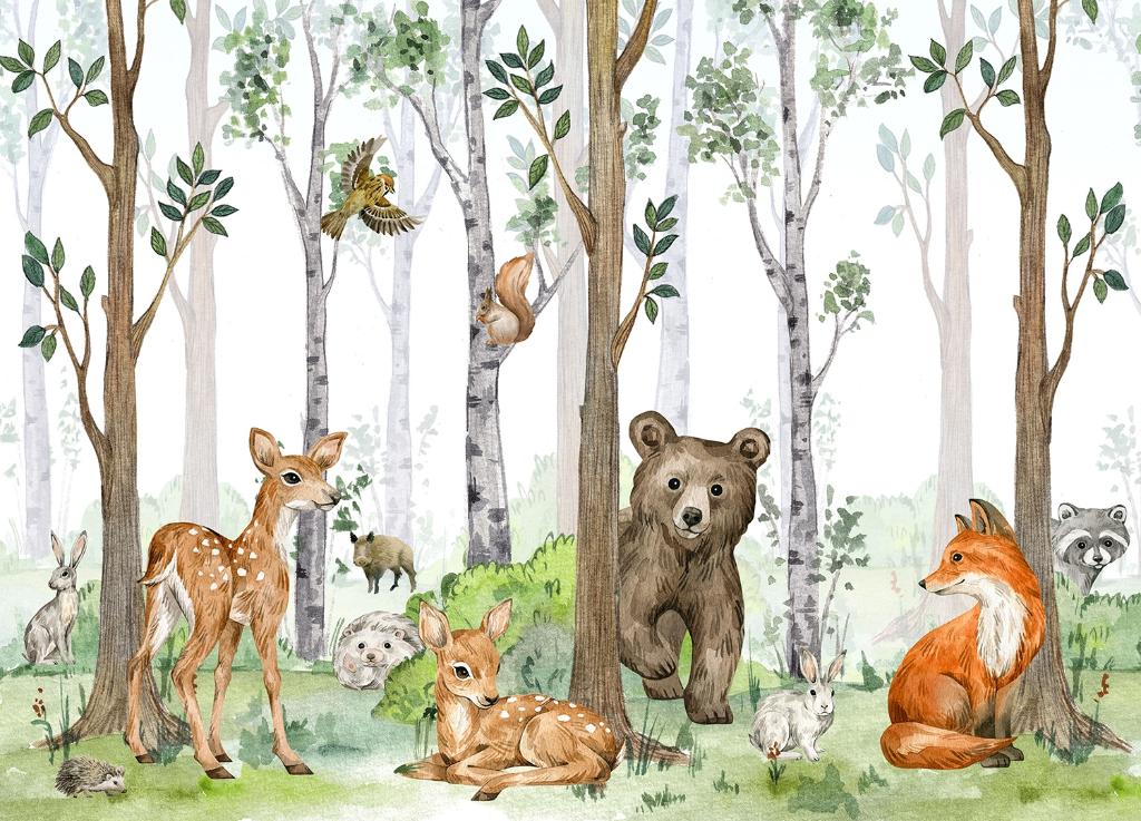 Bosdieren behang Wild Life - vlies behang 375 x 270 cm NIEUW, Verzenden, Nieuw