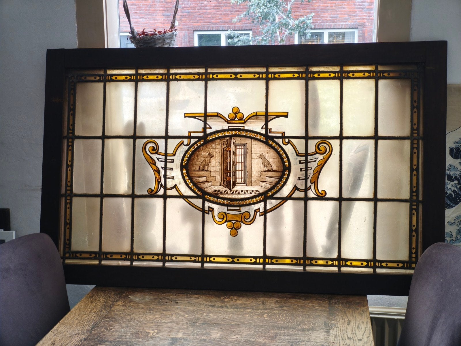 Uniek antiek glas in lood paneel, Ophalen, 25 tot 50 cm, Glas, 50 tot 100 cm