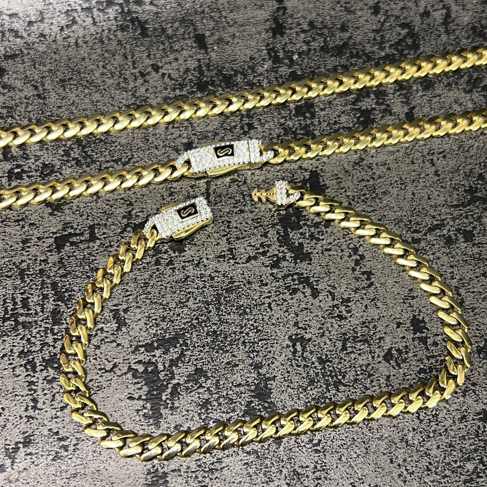 18 karaat gouden set ketting armband monaco chain, Ophalen of Verzenden, Nieuw, Goud