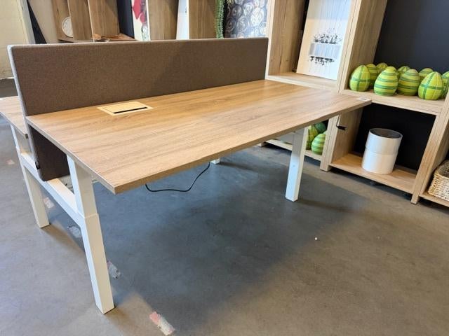 Duo-bureau met slinger stopcontact, verdeler, kabelgoot, 5st, 160 cm, Gebruikt, Spaanplaat of MDF, Ophalen of Verzenden