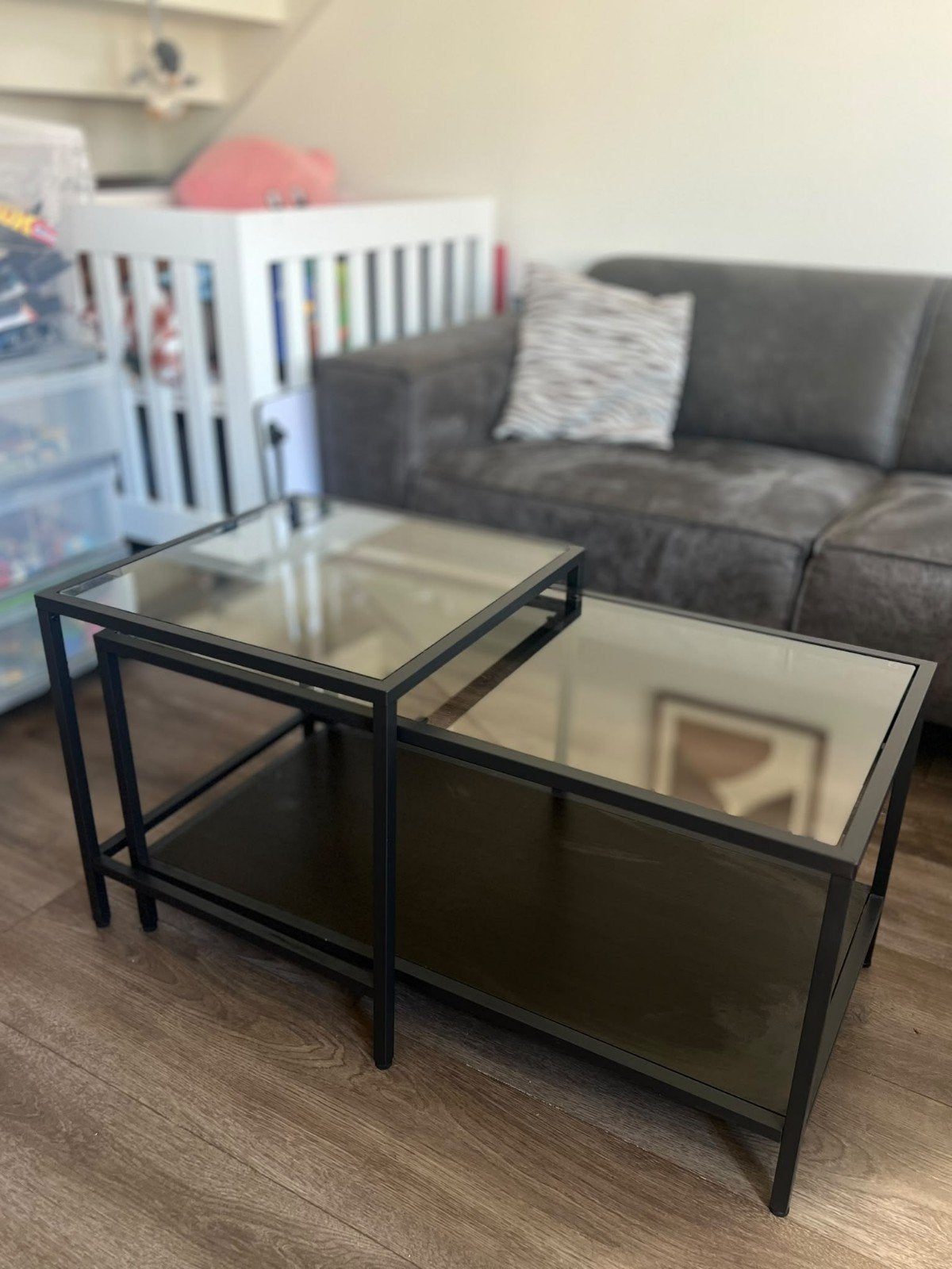 IKEA Vittsjö salontafel / bijzettafel set, zwartbruin/glas, Ophalen, Gebruikt, 50 tot 100 cm, Rond