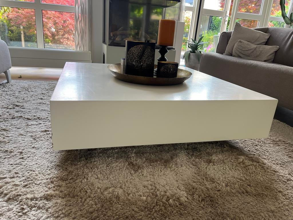 Moderne  MDF Vierkante Witte Salontafel - Zwevend Design, Gebruikt, Vierkant, Ophalen of Verzenden, Minder dan 50 cm