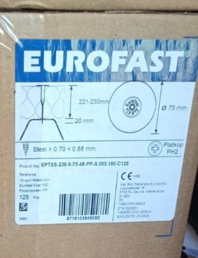 EUROFAST Schroeven Platkop PH2 221-230mm, Ø75mm, 3x125 stuks, Overige materialen, Nieuw, Minder dan 5 m², Ophalen