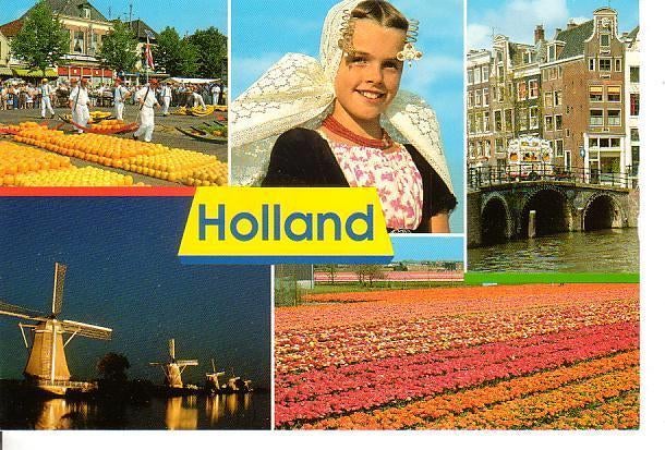 Ansichtkaart	Klederdracht	Bloemen	Molen	5-luik, Verzenden, 1960 tot 1980, Gelopen, Klederdracht