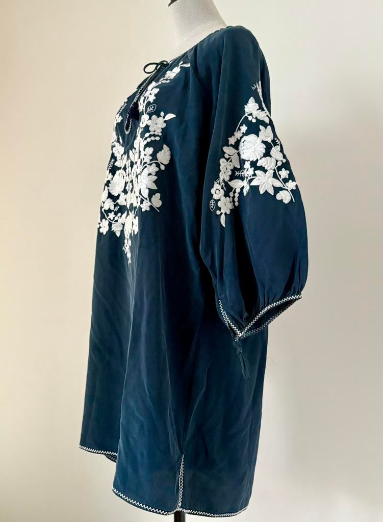 PAROSH /Pauw L/40 twv 790,- puur zijde blouse -jurk borduur, Maat 42/44 (L), Ophalen of Verzenden, Zo goed als nieuw, Boven de knie