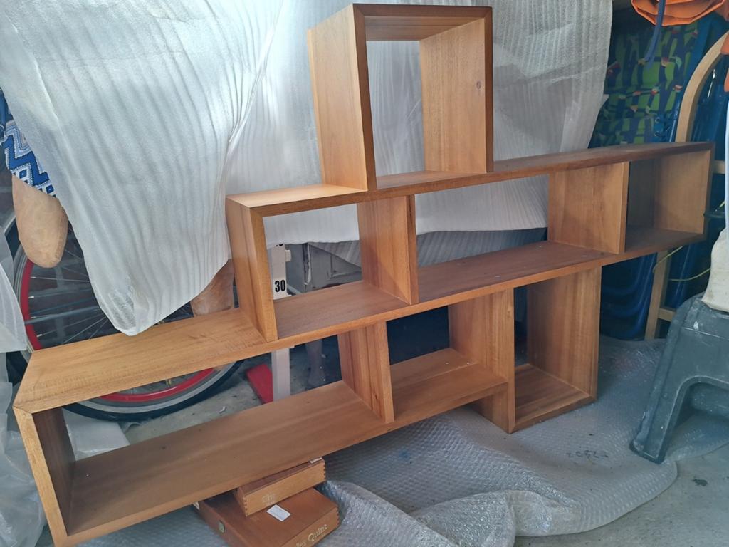 Houten vakkenkast - Teak look zgan, Huis en Inrichting, Kasten | Boekenkasten, Ophalen, Met plank(en), Gebruikt, 100 tot 150 cm