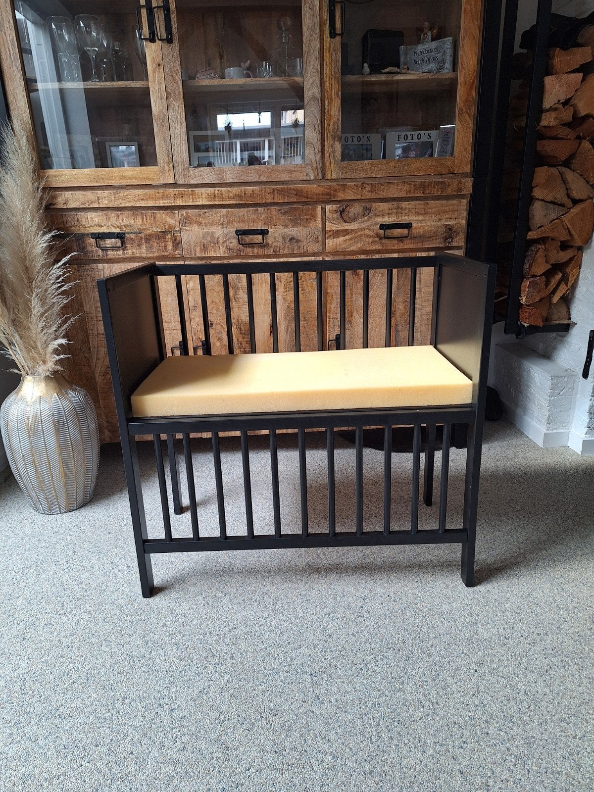 Co-sleeper met extra lakens en verhoogmatras, Ophalen, Zwart, Hout, Verstelbaar