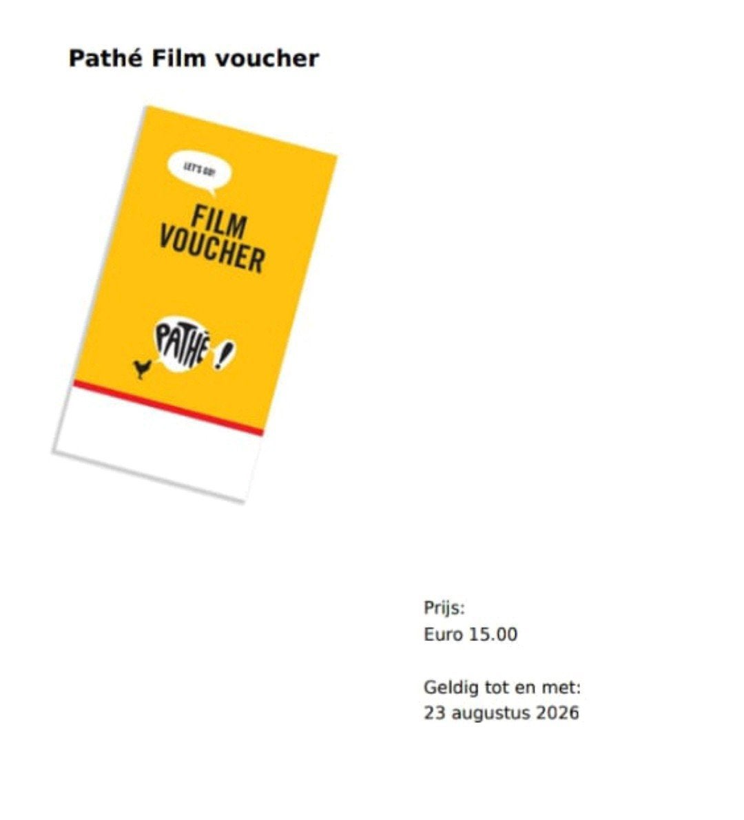 2 stuks pathe bioscoop vouchers film kaartjes, Twee personen, Vrijkaartje alle films