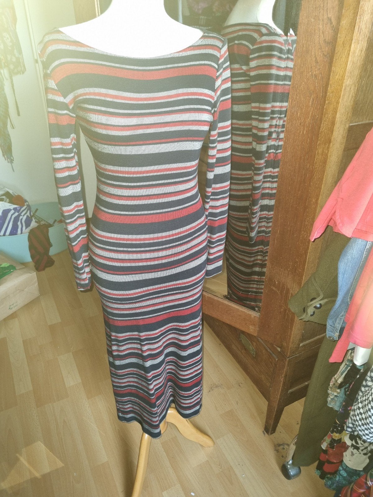 ONLY gestreepte midi jurk, maat M, Maat 38/40 (M), Ophalen of Verzenden, Zo goed als nieuw, Rood
