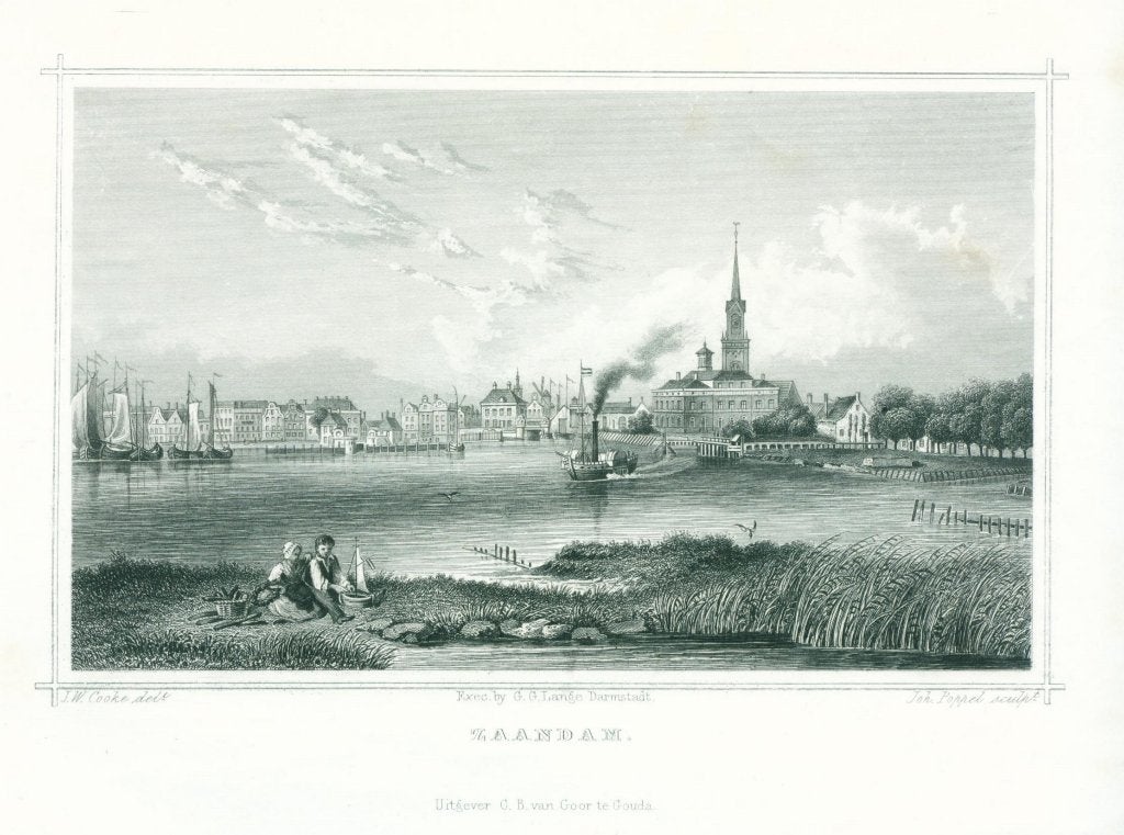 Originele staalgravure Zaandam, Johann Poppel, 16x11cm., Antiek en Kunst, 1800 - 1899, Stadsgezicht, Ophalen of Verzenden, Gravure