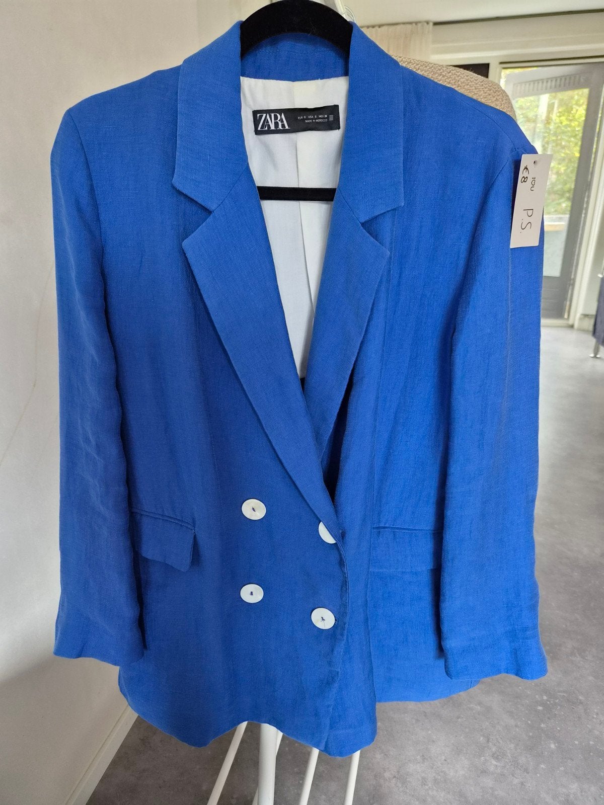 wijde linnen blazer zara, Maat 38/40 (M), Blauw, Ophalen of Verzenden, Gedragen