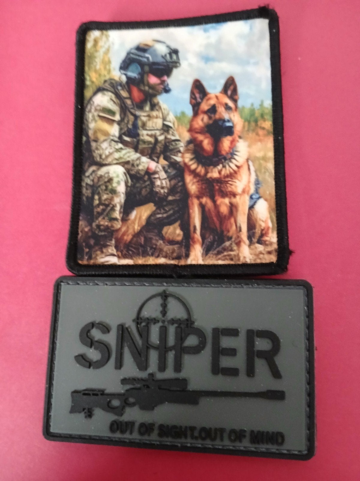 Militaire Patches: Sniper & Soldaat met Hond, Verzamelen, Verzenden, Landmacht, Overige gebieden, Embleem of Badge