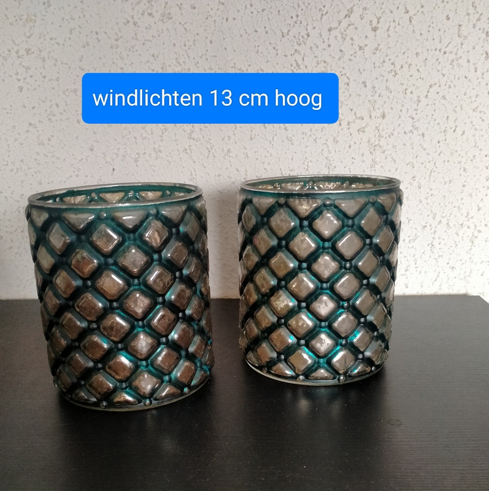 2 Windlichten, Ophalen, 13 cm, Waxinelichthouder, Groen
