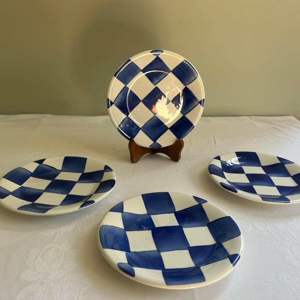 4 Vintage Italiaanse bordjes- handgeschilderd-zeldzaam mooi, Ophalen of Verzenden, Zo goed als nieuw, Rond