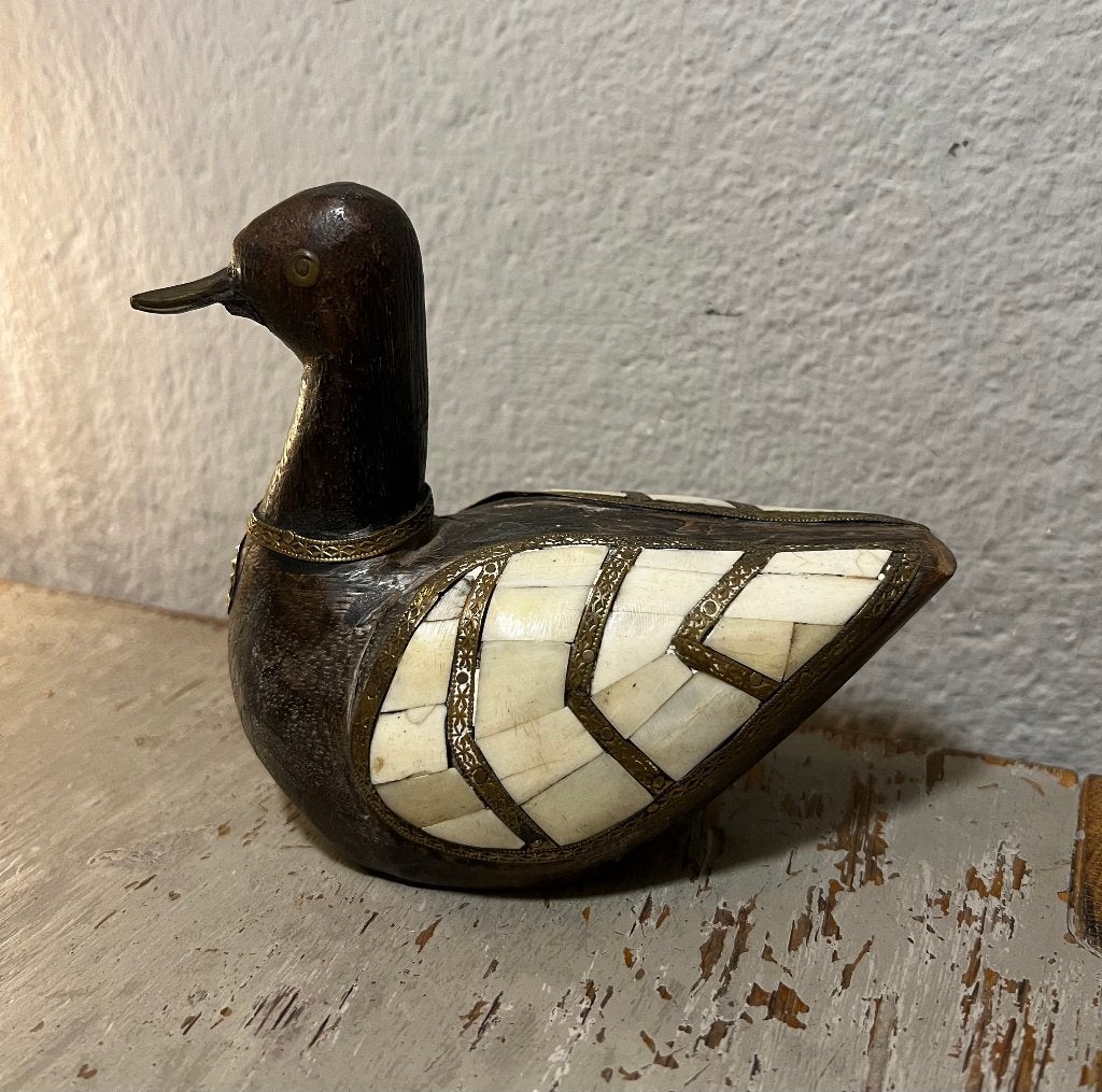 Vintage Indische Indiase houten eend been en messing details, Ophalen of Verzenden
