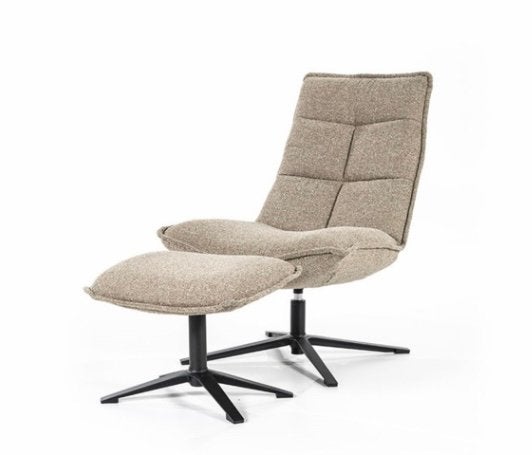 Beige relaxfauteuil met voetenbank, Ophalen, 75 tot 100 cm, Zo goed als nieuw, Metaal