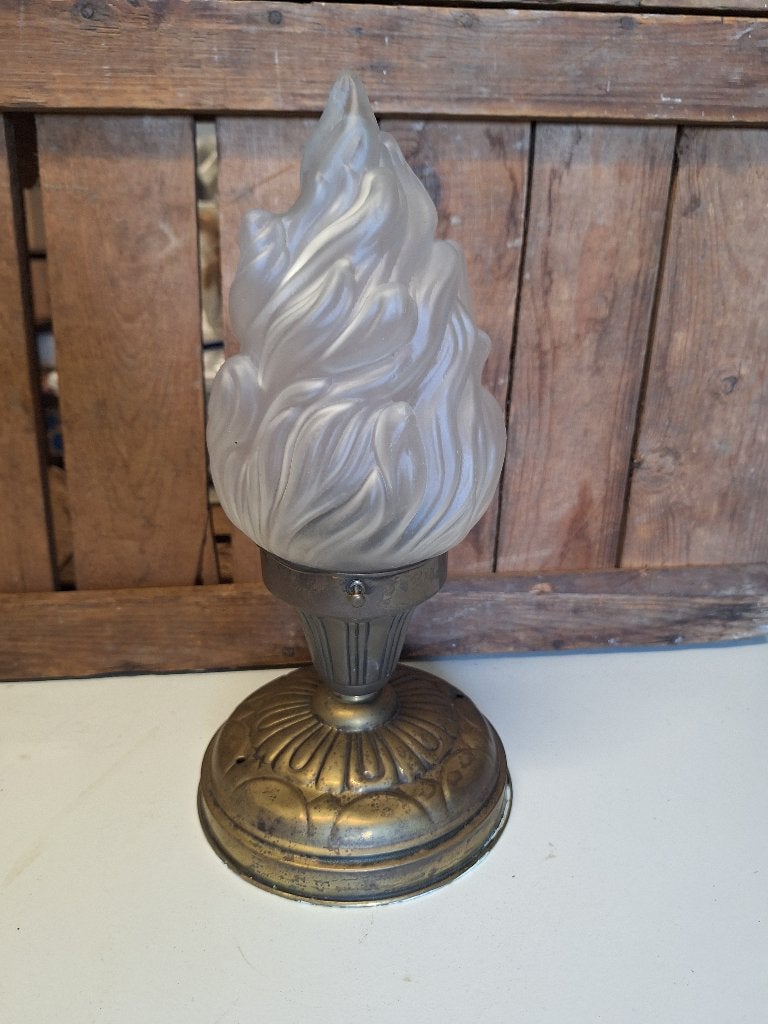 Antieke Vlam Hanglamp - Brons/Messing met Matglas, Ophalen