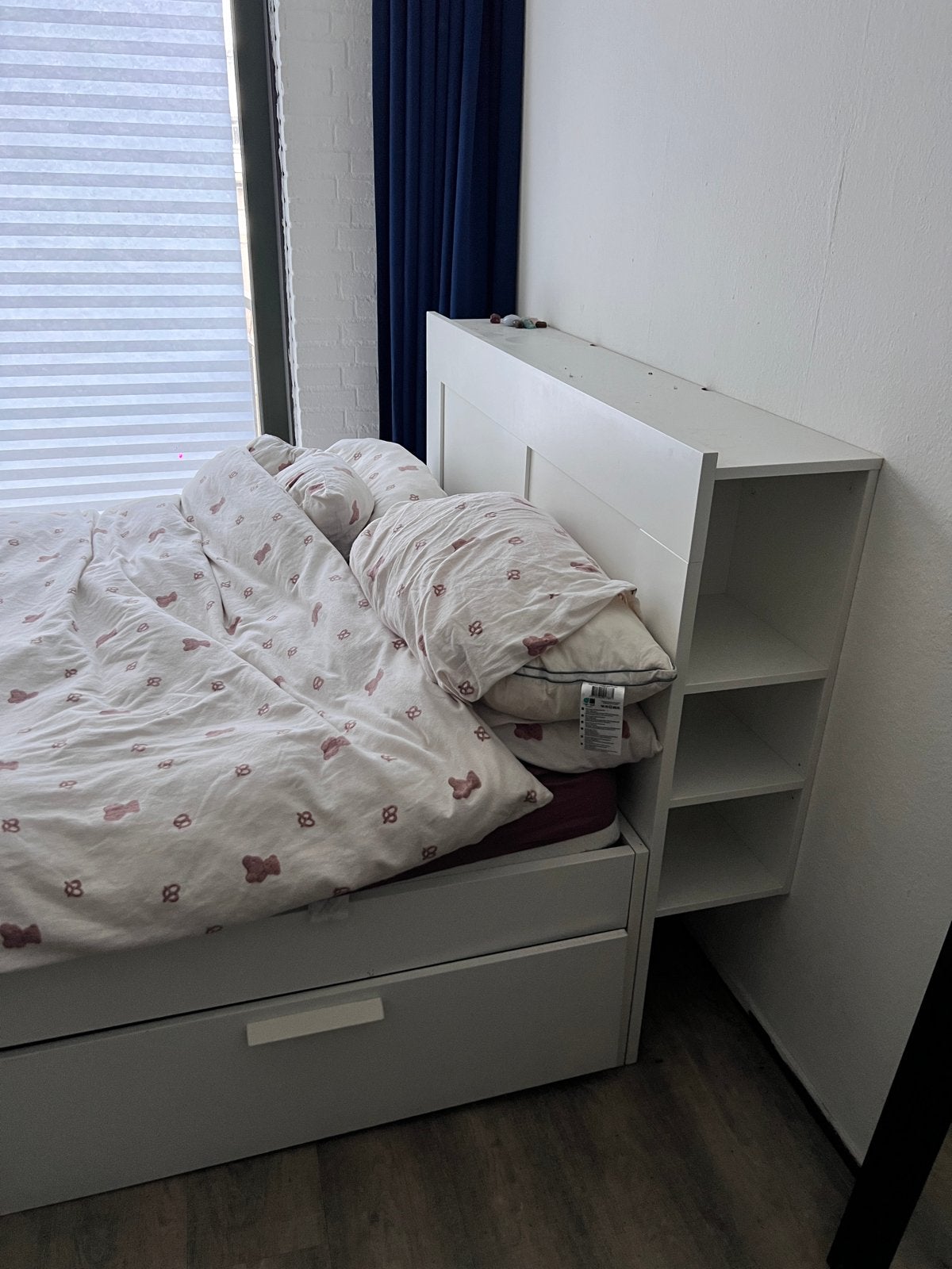Gratis IKEA bed 140x200 met opbergruimte en lattenbodem, Ophalen, Gebruikt, Wit, Tweepersoons