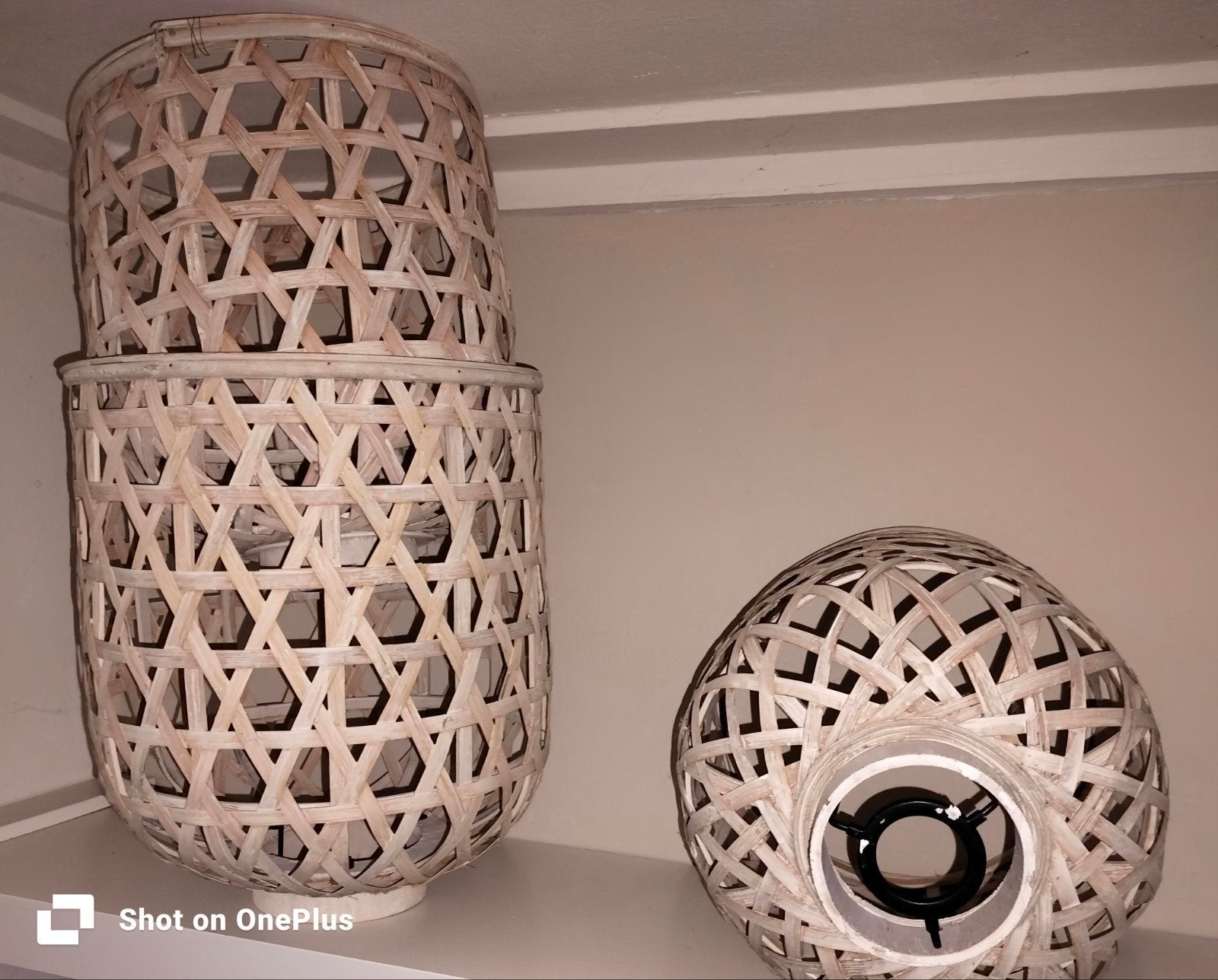 3 bamboe lampenkappen - sfeervol en natuurlijk, Hanglamp, Natuurlijk materiaal, Beige, Rond