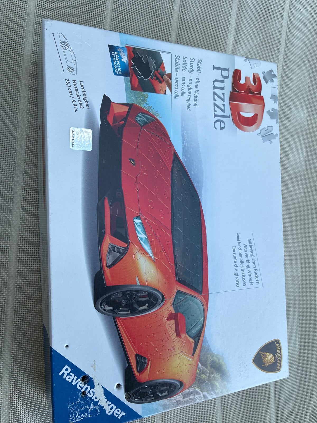 Ravensburger 3D Puzzle Lamborghini Huracán EVO, Ophalen of Verzenden, Minder dan 500 stukjes, Gebruikt, Rubik's of 3D-puzzel