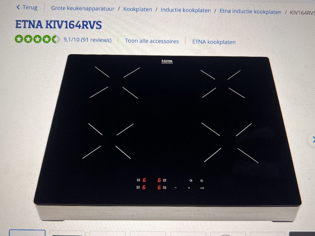 Etna elektrische (inductie) kookplaat, Witgoed en Apparatuur, Kookplaten, Ophalen, 4 kookzones, Zo goed als nieuw, Vrijstaand
