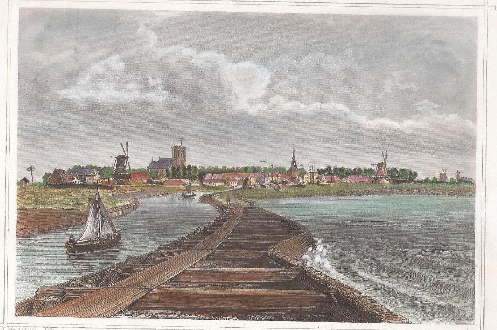 Elburg Gekleurde Staalgravure door G. Heisinger.1862. Terwen, Antiek en Kunst, Stadsgezicht, Gravure, 13 cm, Met tekst