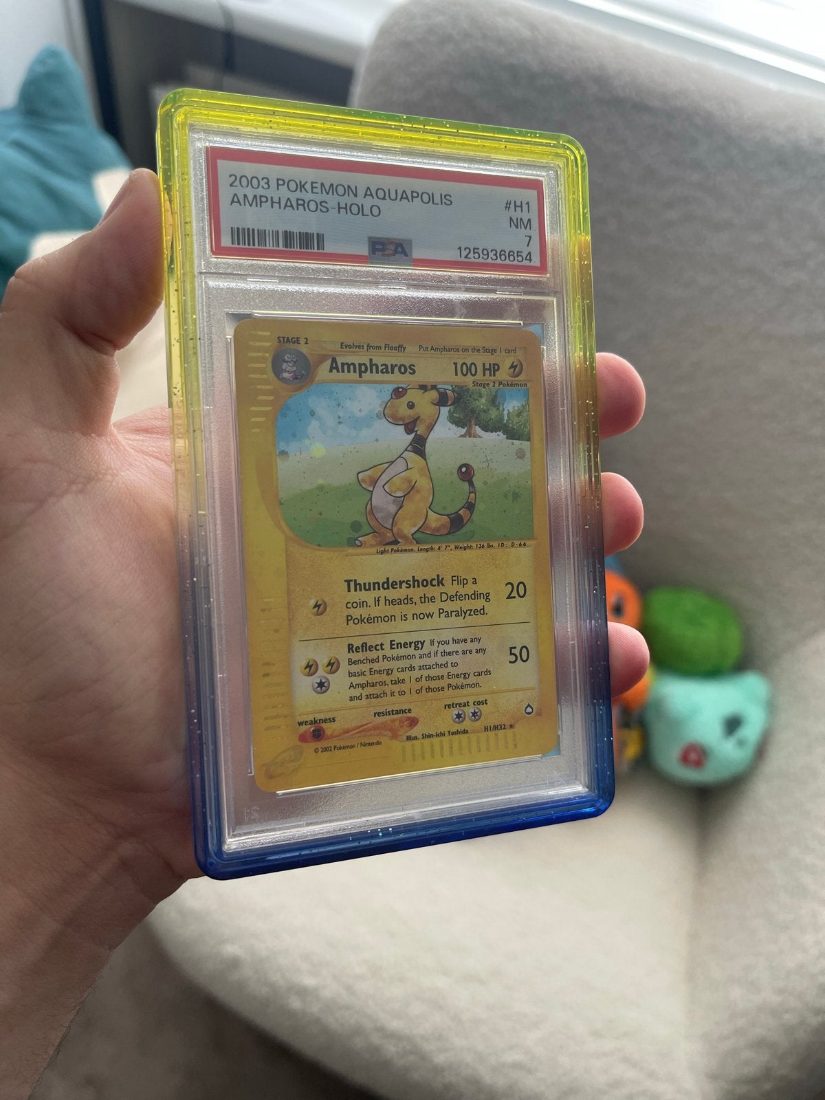 2003 Pokémon Aquapolis Ampharos Holo PSA 7, Ophalen, Zo goed als nieuw, Losse kaart, Foil