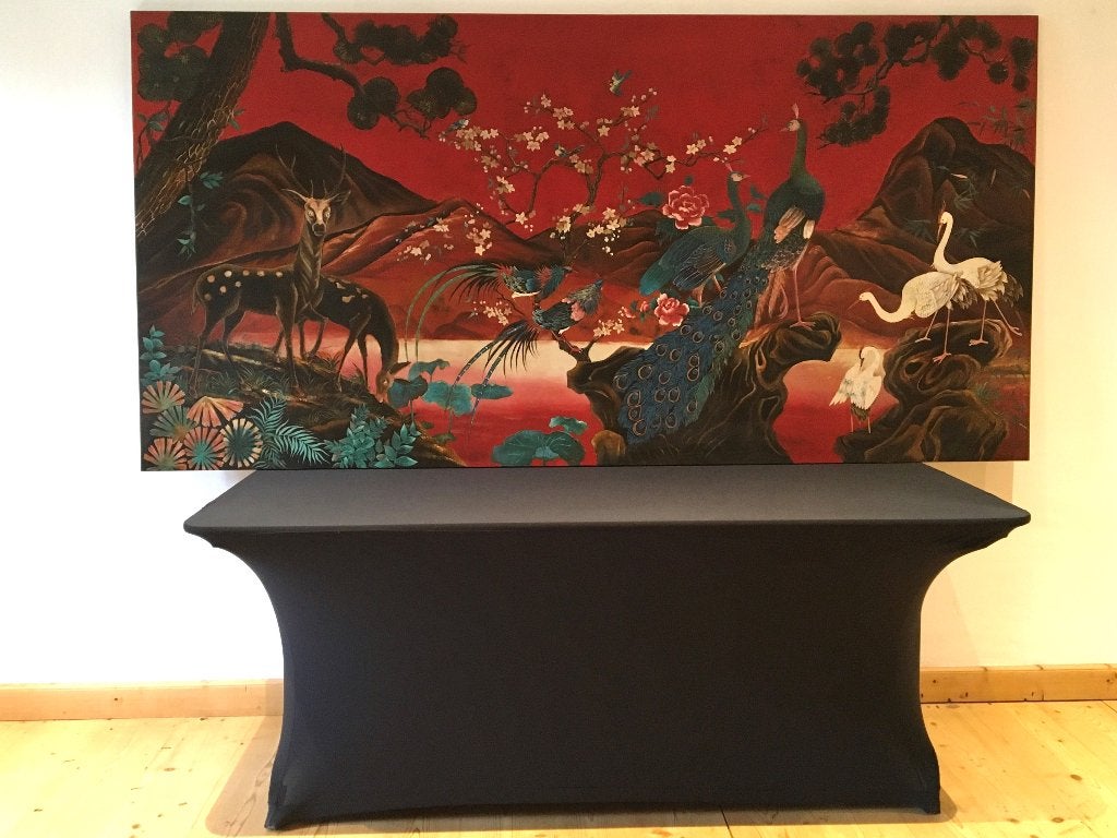 Vintage XXL Aziatisch Wandpaneel met Kraanvogels, Ophalen, Zo goed als nieuw, 125 cm of meer, Schilderij