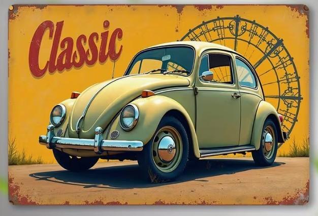 Metalen wandbord met de Volkswagen-Kever (01)., Verzenden, Nieuw, Auto's