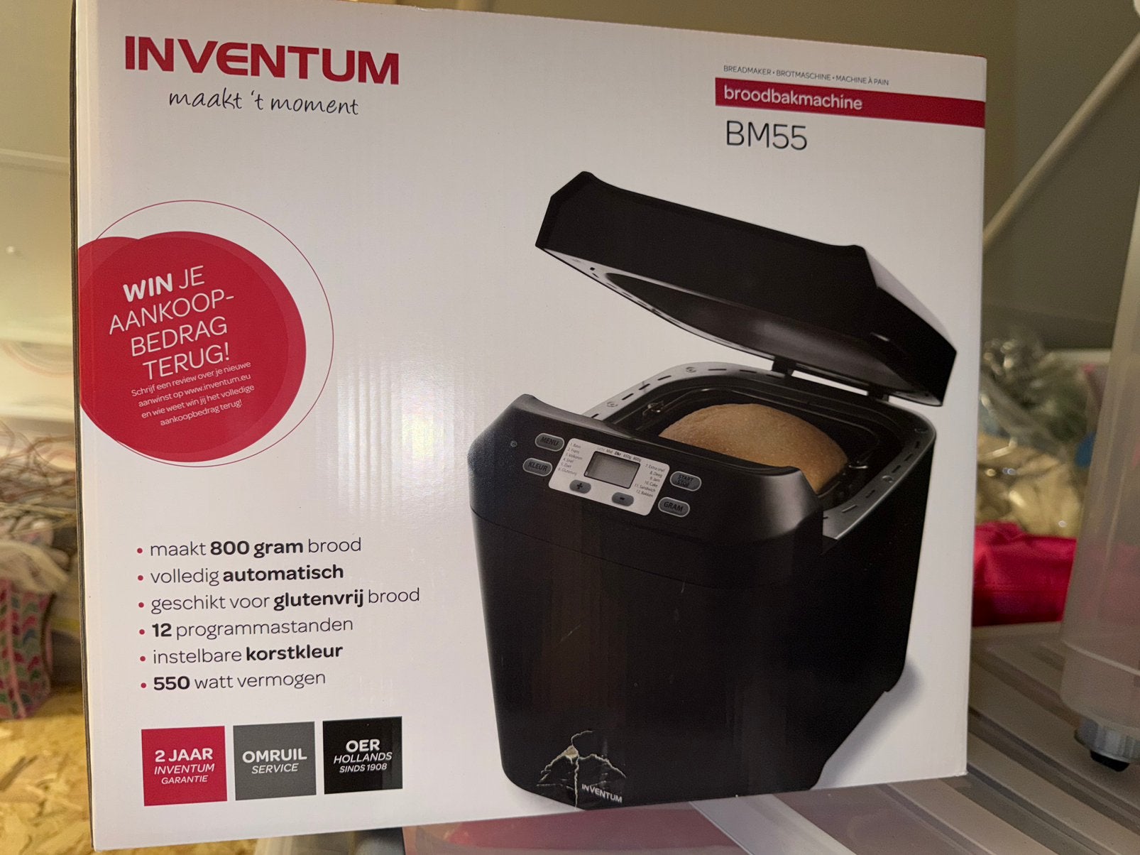 Inventum BM55 Broodbakmachine Zwart, Ophalen of Verzenden, Nieuw, Kijkvenster