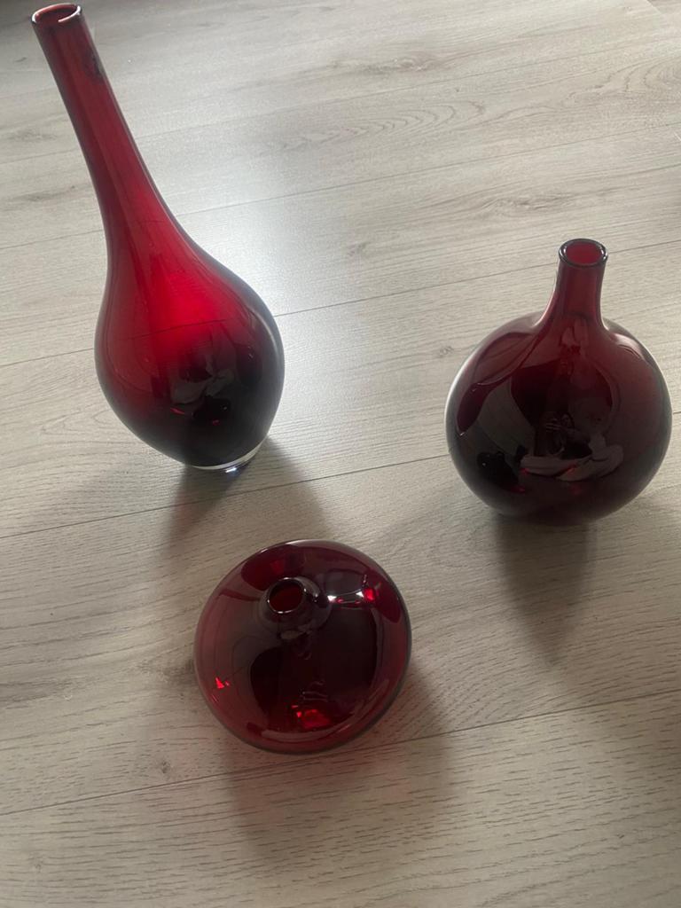 IKEA rode glazen vazen – set van 3, Ophalen of Verzenden, Minder dan 50 cm, Rood, Glas