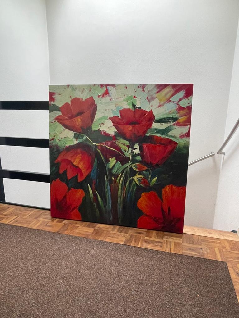 Grote Schilderij Rode Klaprozen - Abstract Kunst, Antiek en Kunst, Kunst | Schilderijen | Abstract, Ophalen