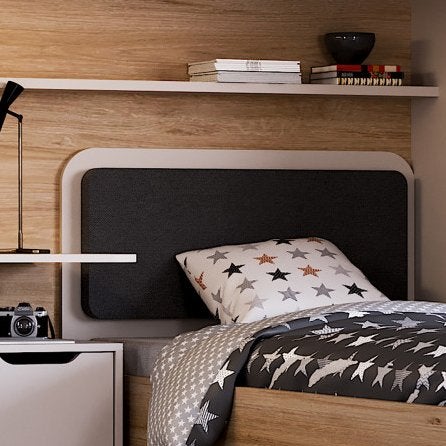 New Options hoekstapelbed met bureau - 90x200 - Eiken/beige, Huis en Inrichting, Niet ingevuld, Niet ingevuld, Niet ingevuld
