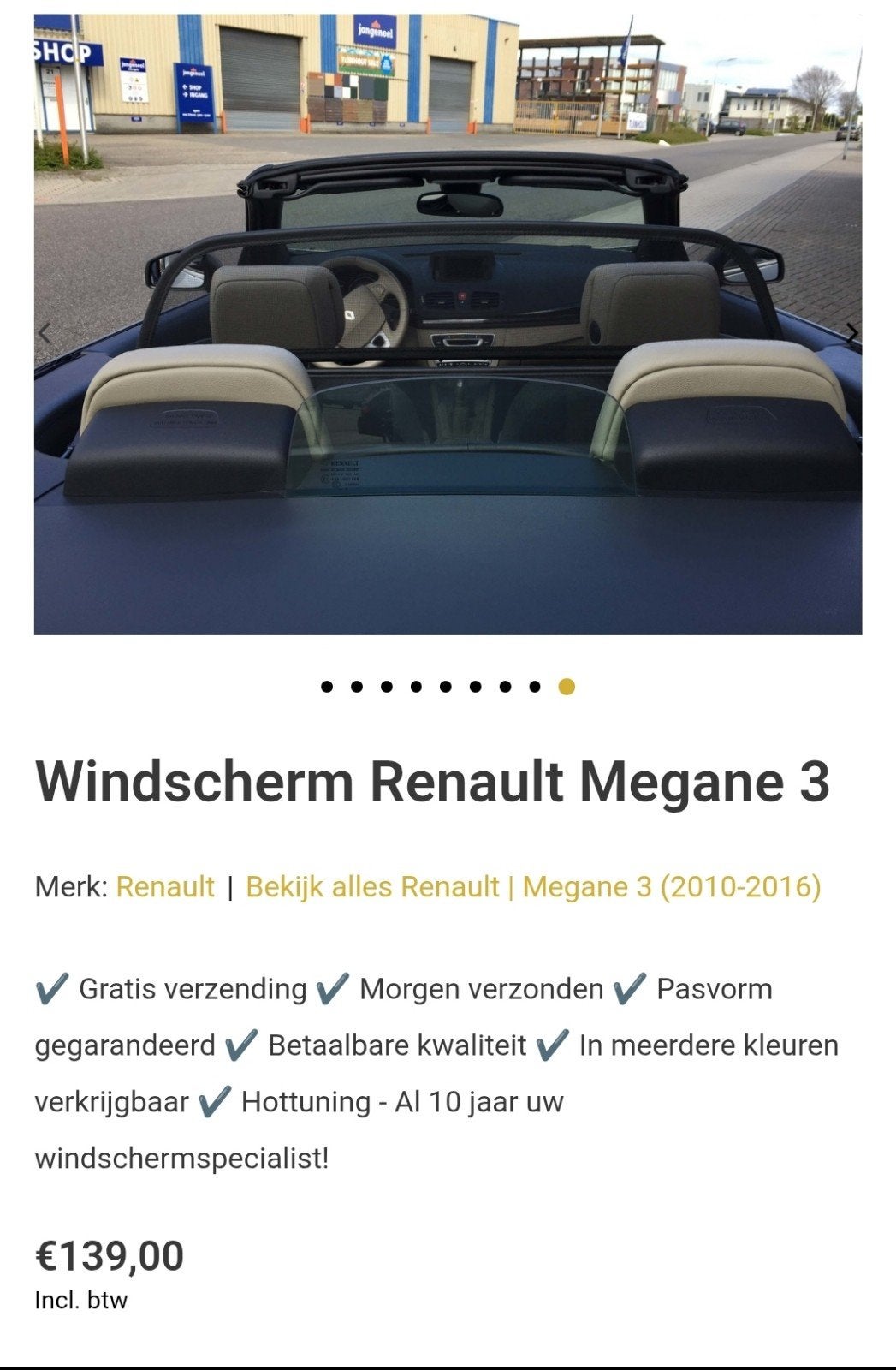 Orginele Renault Megane 3 Cabrio 2011 Windscherm INCL Hoes, Ophalen, Nieuw, Renault