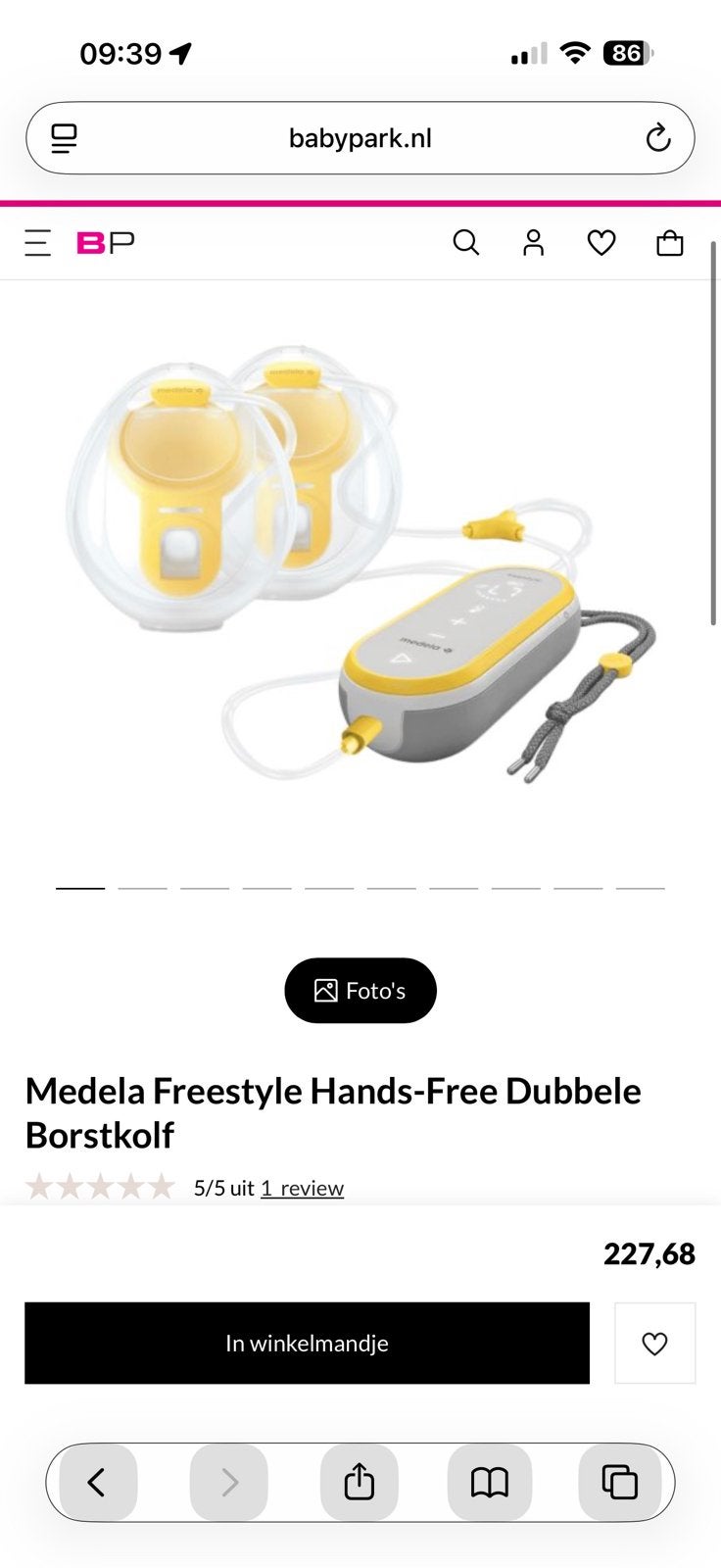 Medela freestyle dubbele borstkolf draadloos, Ophalen, Zo goed als nieuw, Borstkolf
