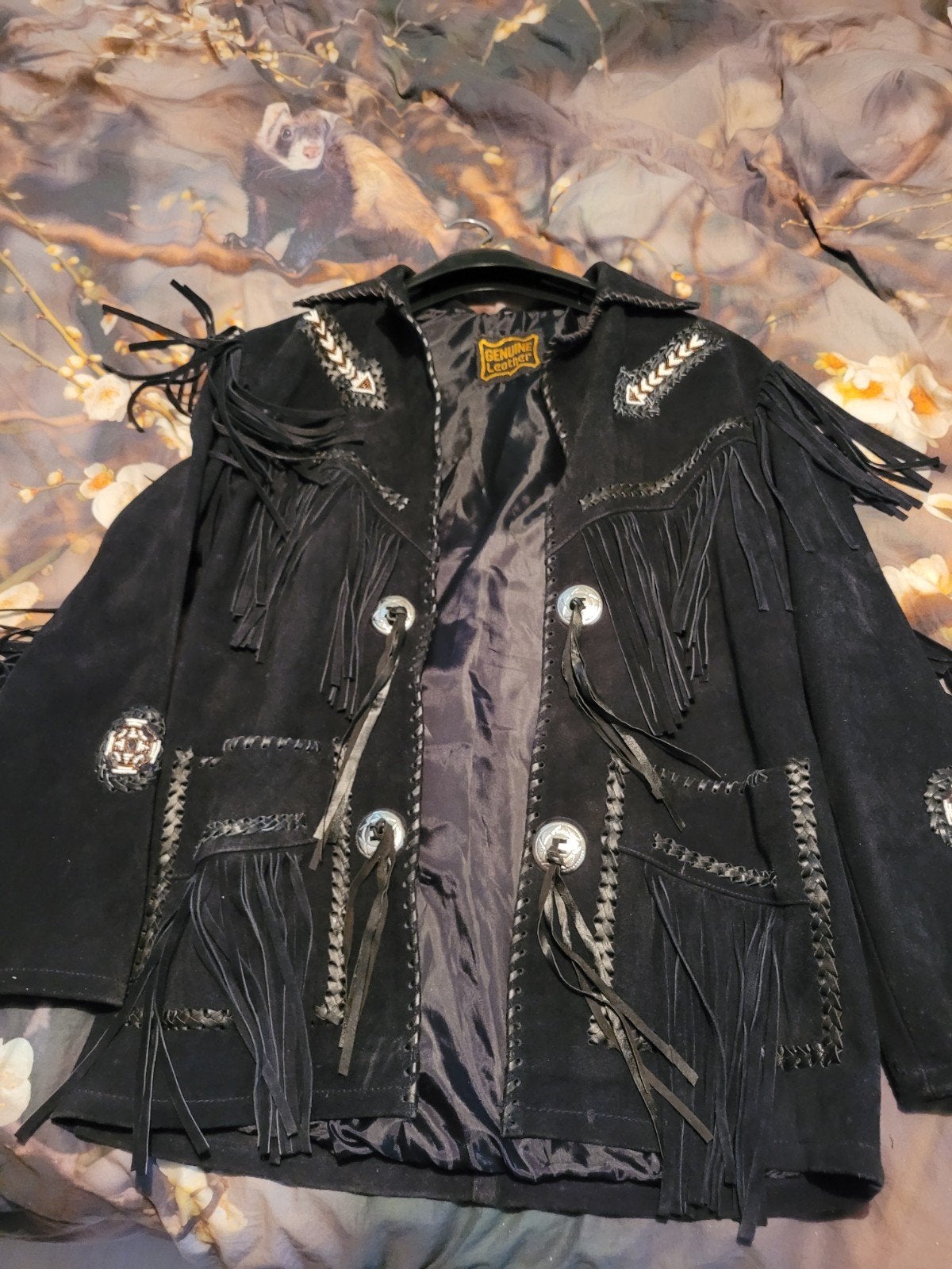 Vintage Zwart Leren Franje Jas - Westerse Stijl, Zwart, Genuine Leather, Zo goed als nieuw, Ophalen