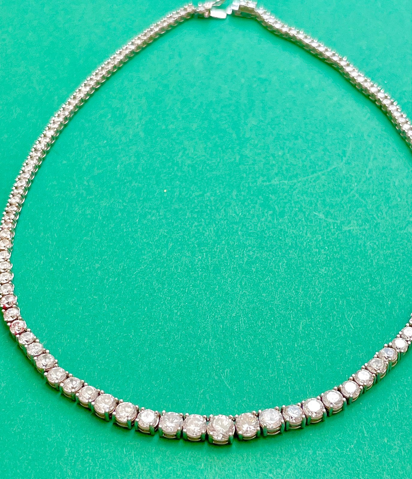 925 Zilveren Rivière/Tennis Ketting  briljant collier 92 st., Sieraden, Tassen en Uiterlijk, Kettingen, Met edelsteen, Ophalen of Verzenden