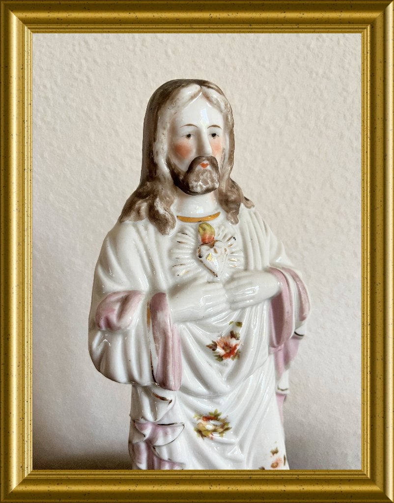 Antiek porseleinen Jezus, heilig hart beeld, Antiek en Kunst, Ophalen of Verzenden