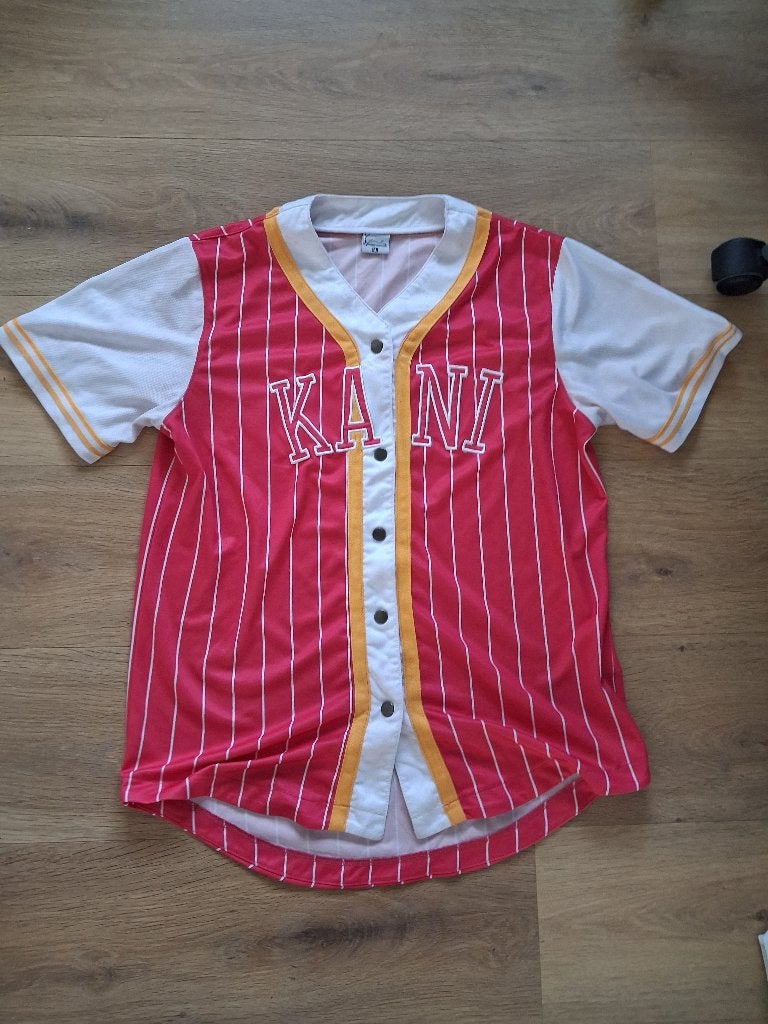 Karl Kani Honkbal Shirt - Roze met Witte Strepen (XL), Karl Kani, Maat 46/48 (XL) of groter, Ophalen of Verzenden, Zo goed als nieuw