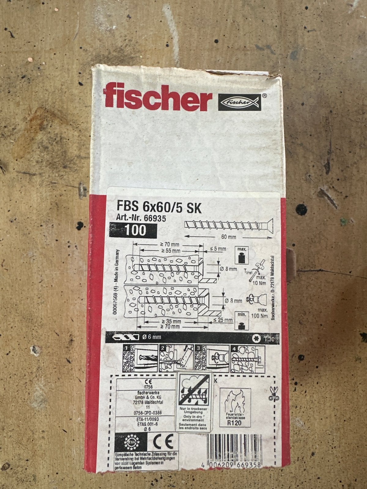 Fischer Schroeven FBS 6x60/5 SK - 2700 stuks, Ophalen, Nieuw, 50 tot 100 mm, Schroeven
