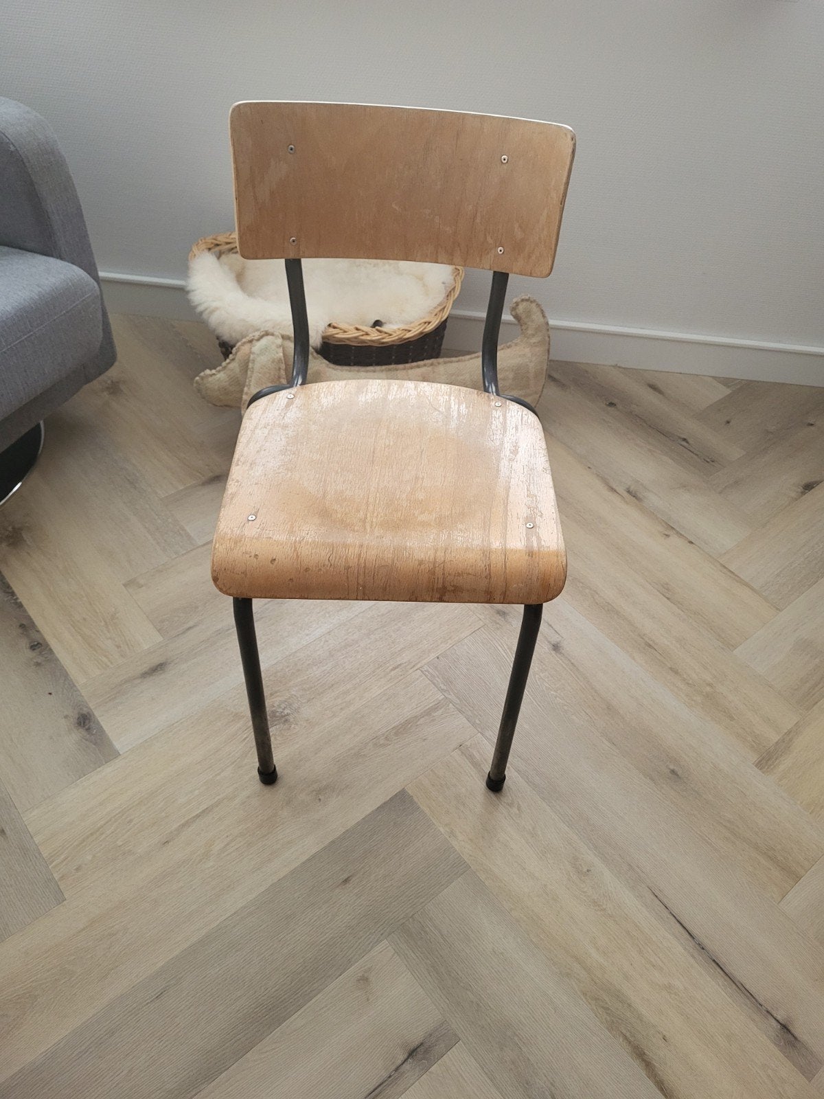 Vintage schoolstoel - Houten zitting en rugleuning, Antiek en Kunst, Ophalen