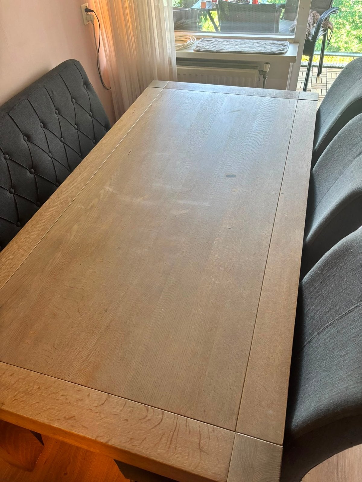 Eikenhouten eettafel met bank en stoelen, Huis en Inrichting, Ophalen, Gebruikt, Eikenhout, 50 tot 100 cm
