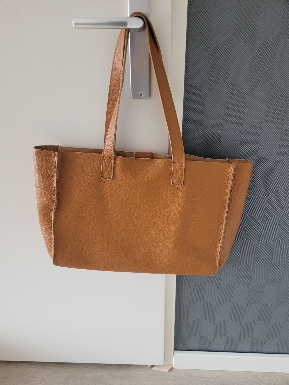 Shabbies leren shopper / schoudertas in cognac, Ophalen of Verzenden, Gebruikt, Bruin, Shopper