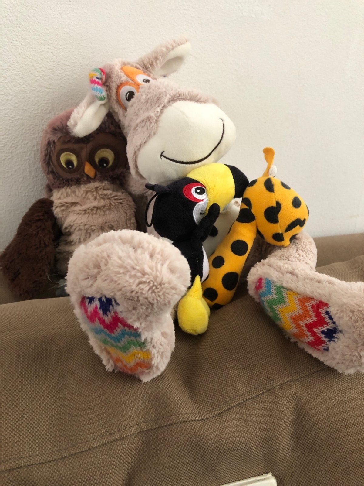 Leuke knuffels: ezel, uil, toekan, giraf en meer!, Gebruikt, Overige merken, Overige karakters, Ophalen of Verzenden