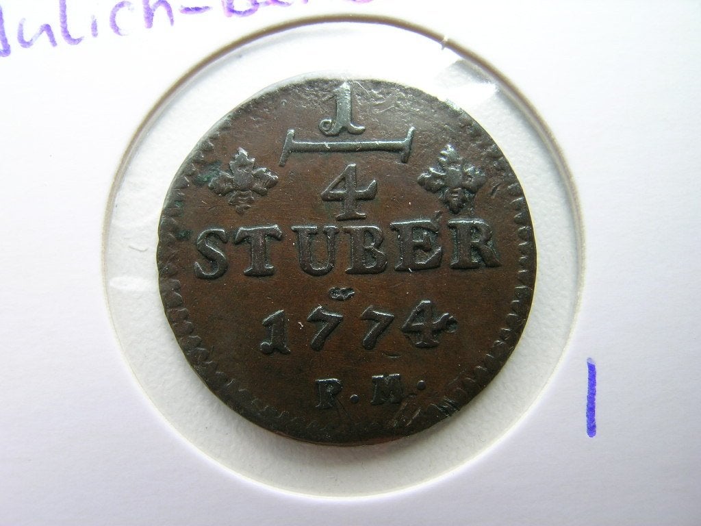 1/4 Stuber 1774 Julich Berg, Ophalen of Verzenden, Duitsland, Losse munt